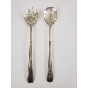 Vintage Silver Plated Serving Set Salad Fork & Spoon. 9 1/2” Dining Made Italy